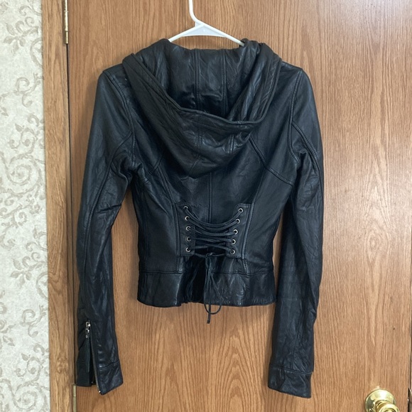 Affliction hooded black leather jacket - Picture 4 of 6